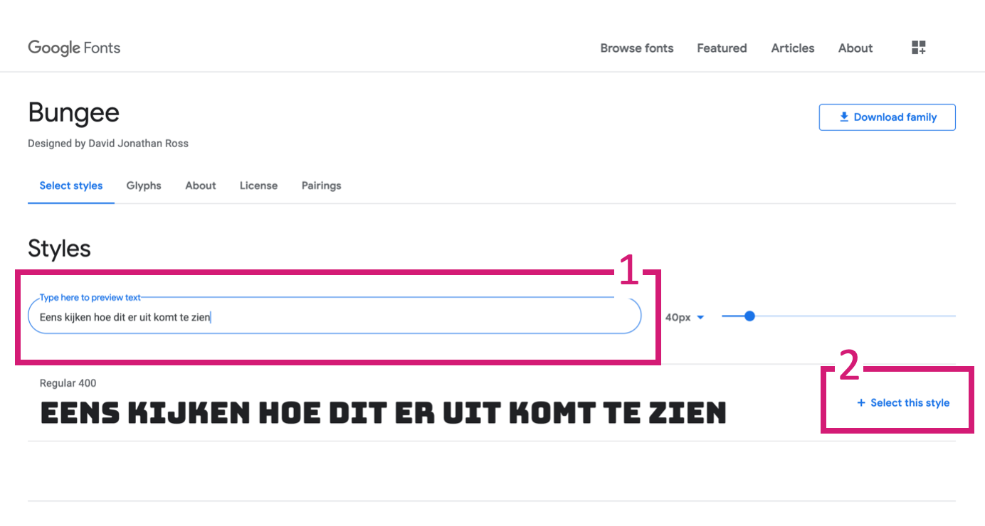 font selectie