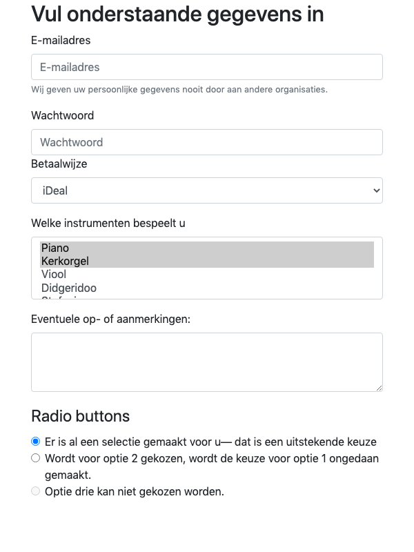 fieldset met buttons