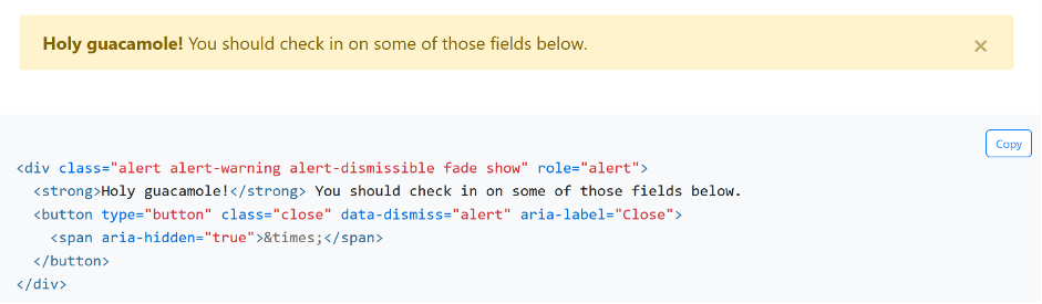Alert melding code en voorbeeld op bootstrap site