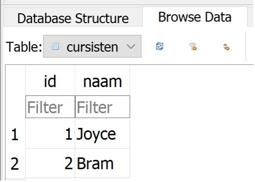De data die in de tabel staat