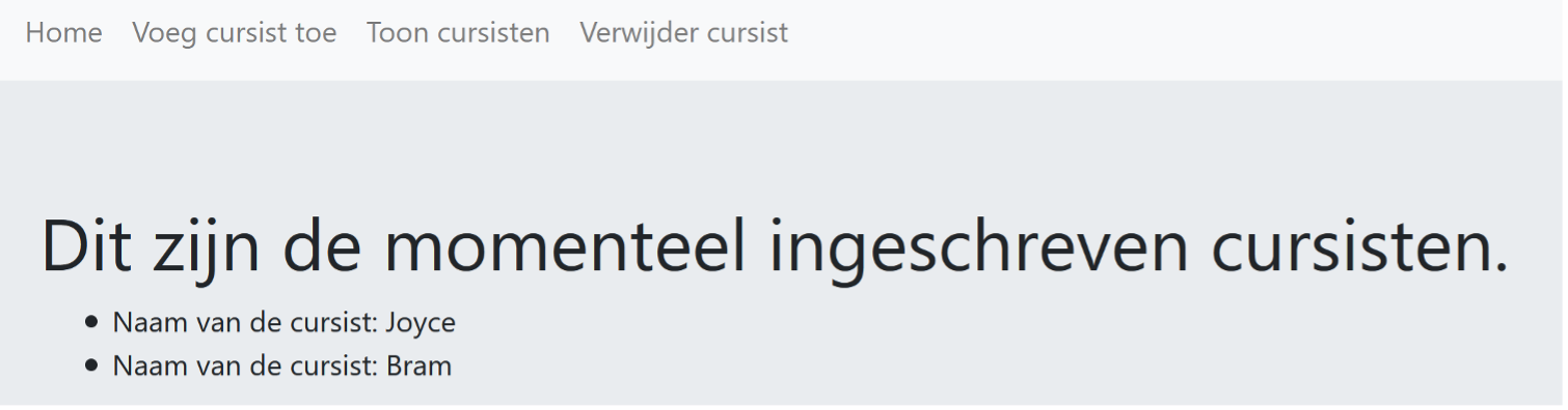 overzicht van de momenteel ingeschreven cursisten: Joyce en Bram