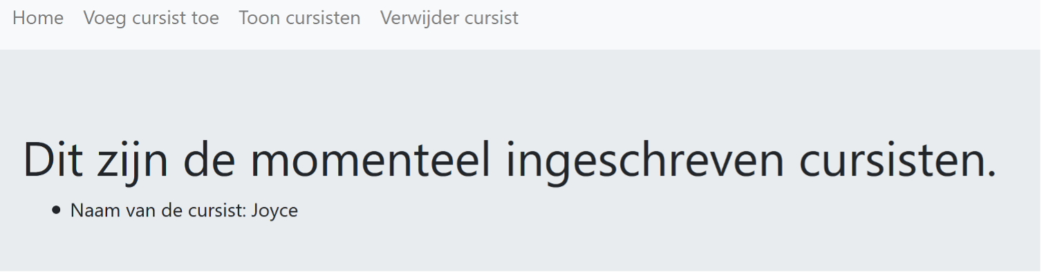 overzicht van de momenteel ingeschreven cursisten: alleen Joyce