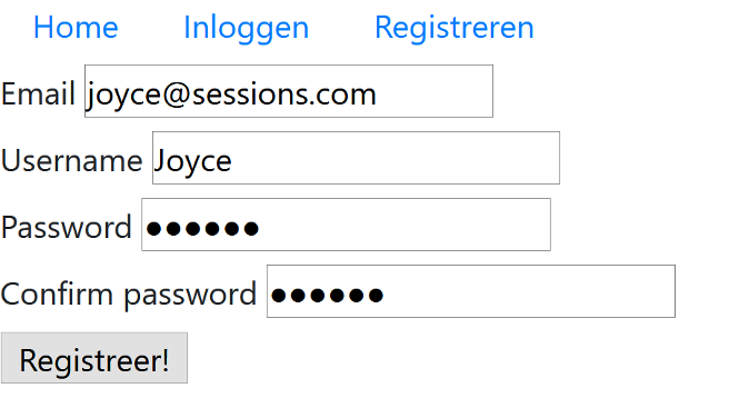 De registreer pagina