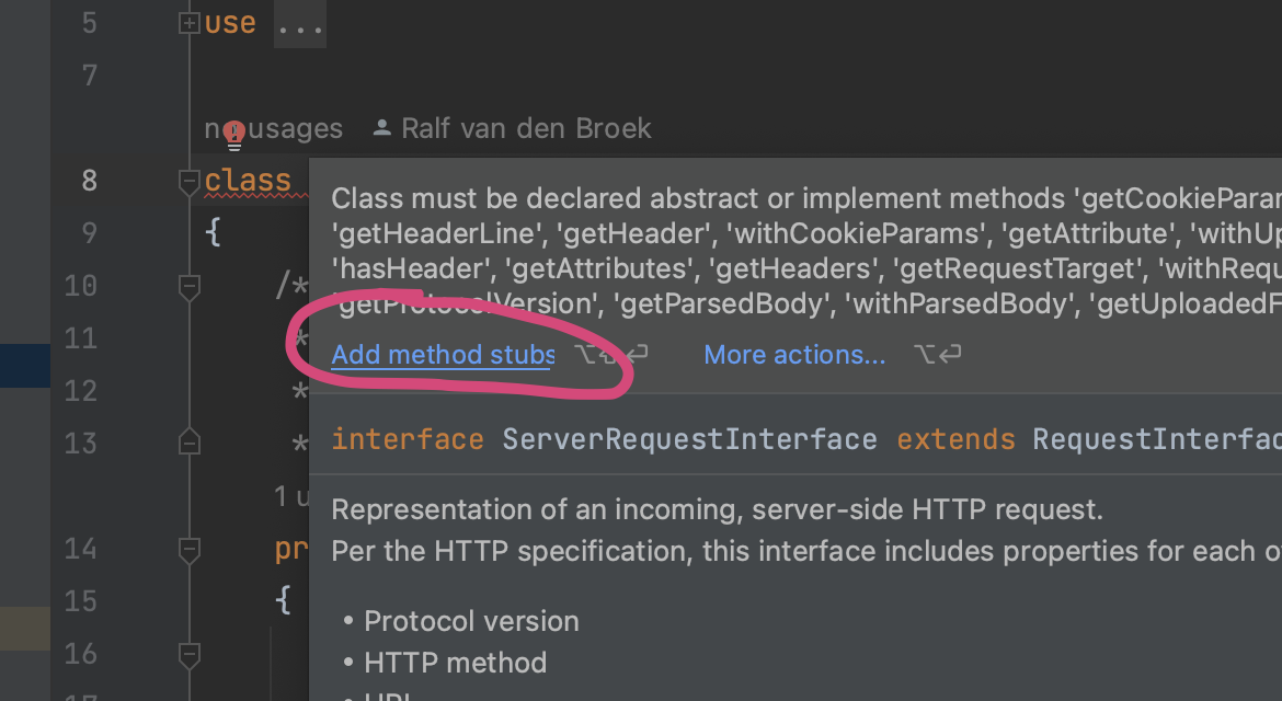Automatisch genereren van stubs (null-implementaties) van de methoden uit de interface