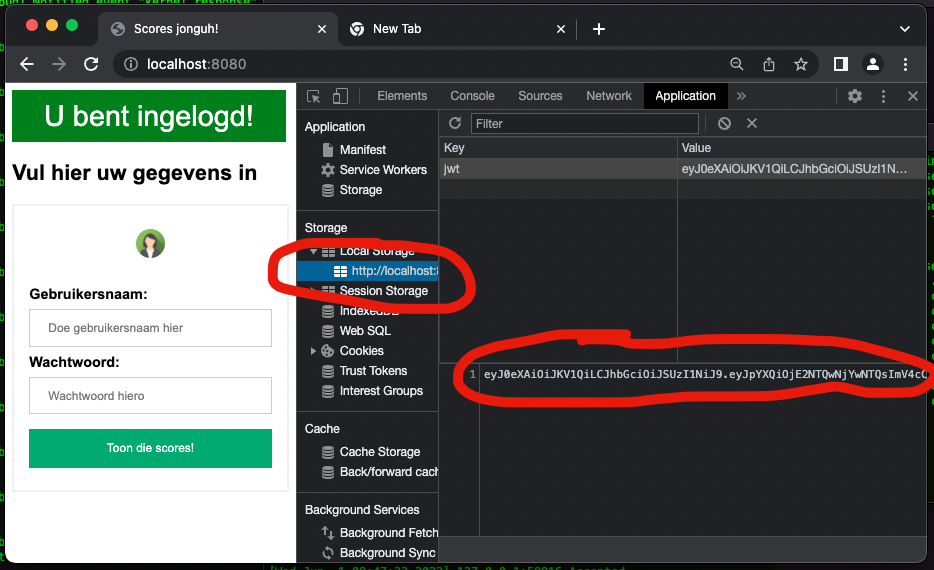 JWT opgeslagen in de localStorage